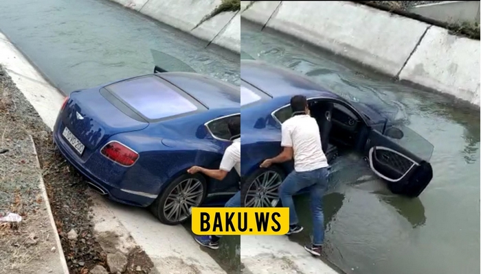 Azərbaycanda "Bentley Continental" su kanalına düşdü