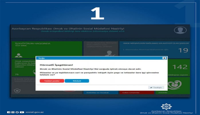 İşəgötürənlərin işçi qüvvəsinə dair tələbatlarının öyrənilməsi üçün e-sistemdə sorğu davam edir
