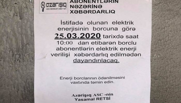 “Azərişıq”dan elektrik enerjisinin kəsilməsi elanları ilə bağlı AÇIQLAMA