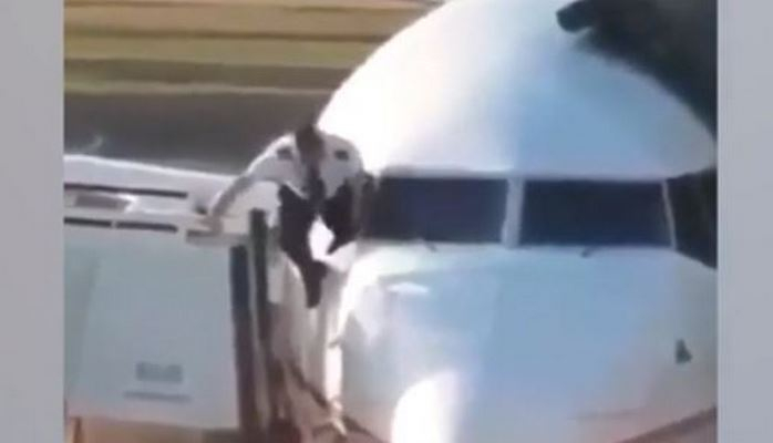 Пилот забыл ключи в самолете и попытался залезть в кабину через окно