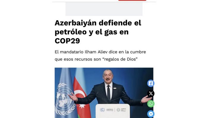 Azərbaycan Prezidentinin COP29 zamanı çıxışı Meksika mətbuatında işıqlandırılıb