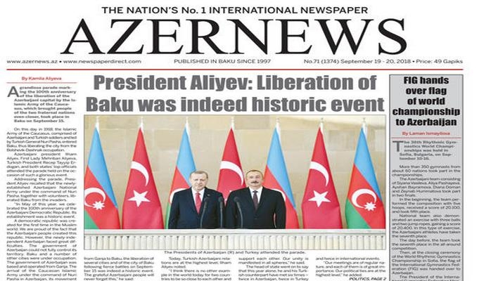 "AZERNEWS" qəzetinin növbəti nəşri çapdan çıxıb