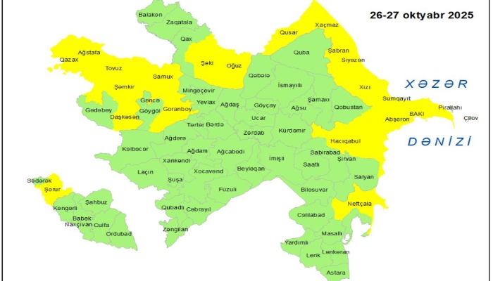 Küləkli hava şəraiti ilə bağlı sarı xəbərdarlıq verilib